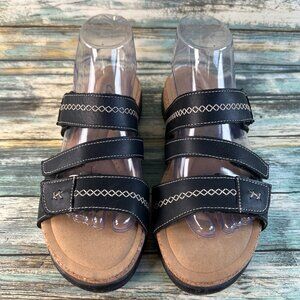 Clarks Roseville Bay Slide Sandal Womens 9M Black Leather Slip On Adjustable